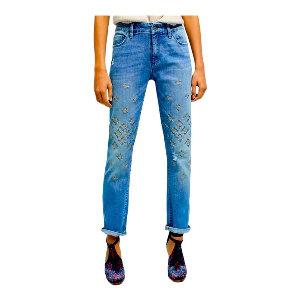 Pilcro Anthropologie Slim Boyfriend Floral Embroidered Jeans 25  #4122581480509